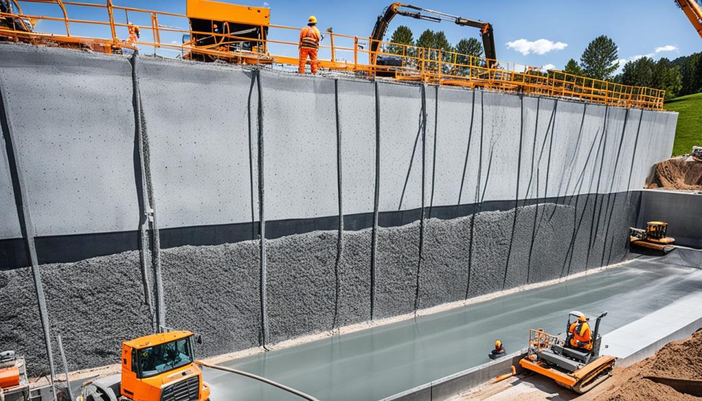 Aplicação de concreto projetado Aplicação de concreto projetado